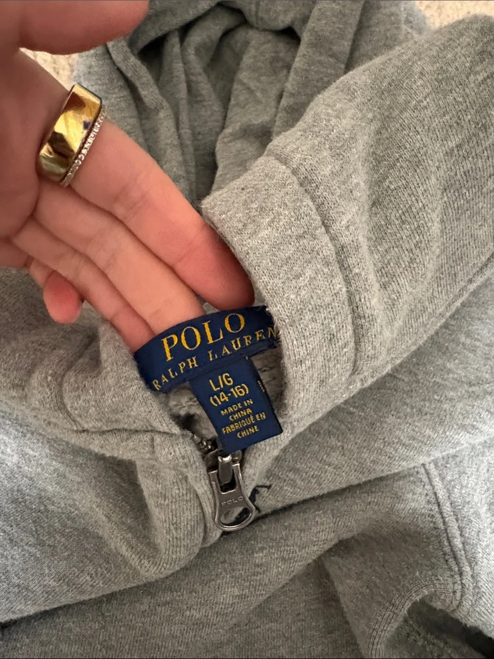 Polo by Ralph Lauren Kids Heather Gray Full-Zip Hoodie with Navy Polo Pony
